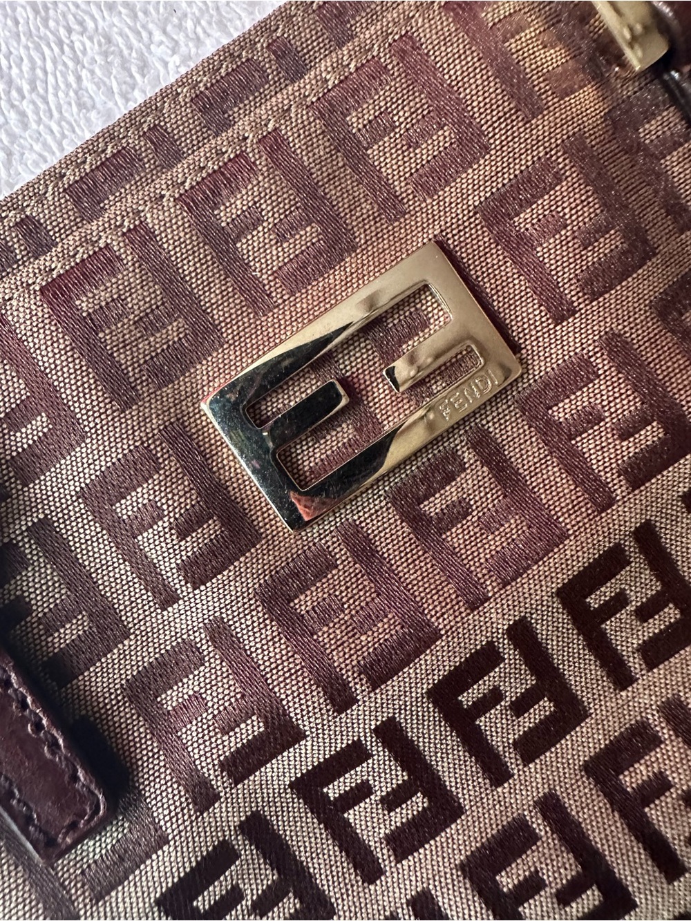 FENDI Zucca Tote Bag Vintage Brown Canvas Shoulder Bag Gold FF Hardware - Picture 8 of 11
